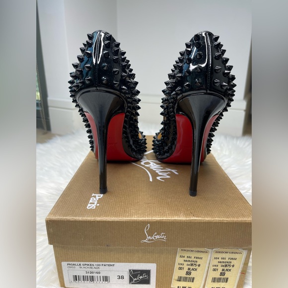 Authentic Christian Louboutin Patent Spikes 120mm Heels, Black  SZ 38. - Picture 3 of 4